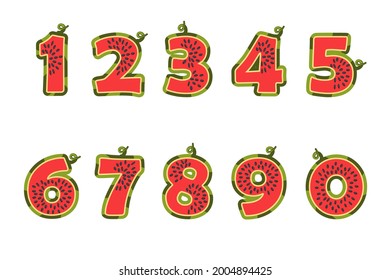 Watermelons cartoon juicy numbers for kids school ui.