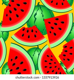 Watermelons Fresh Summer Fruits Seamless Pattern Vector Textile Pattern