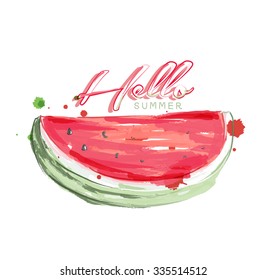 watermelons and lettering hello summer vector design
