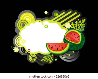 The watermelons on black abstract background. Fruit set to business cards