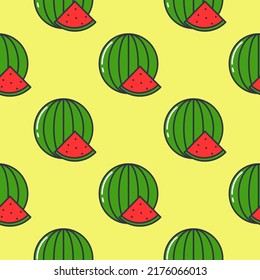 sandías sobre fondo amarillo brillante sin soldadura. Bayas y fruta de verano. Modelo para la ilustración de embalajes, textiles, papel y vectores de diseño