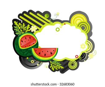 The watermelons on white abstract background. Fruit set to business cards