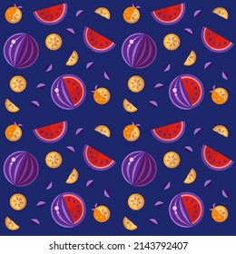 Watermelons and oranges fruit pattern. Bright pattern with watermelons and oranges. Vector pattern.