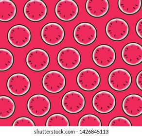 Watermelons pattern on the pink background. Vector illustration