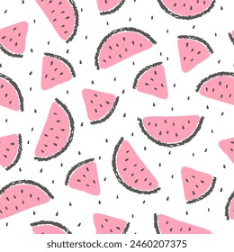 Watermelons pattern. Seamless vector background with hand drawn watermelon slices