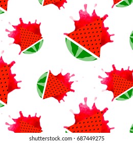 watermelons pattern. Vector background with watercolor watermelon slices.