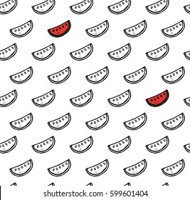 Watermelons seamless black and white pattern.  Vector illustration.
