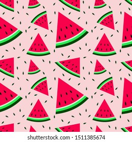 Watermelons seamless pattern. Exotic tropical fruit. Fashion design. Food print for kitchen tablecloth, curtain or dishcloth. Cute vector background. Watermelons design for fabric and decor.