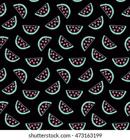 Watermelons seamless pattern. Hand drawn decoration backdrop for your business. Good for wallpaper, invitation card, scrapbook, wrapping paper, website background, fashion textile print.