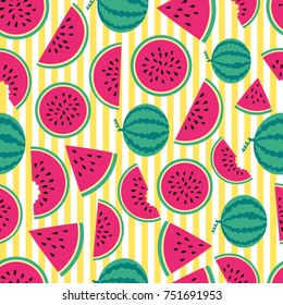 Watermelons seamless pattern. Lovely vector illustration and design for fabrics, textile, wallpaper and background.