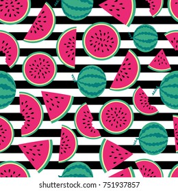 Watermelons seamless pattern. Lovely vector illustration and design for fabrics, textile, wallpaper and background.