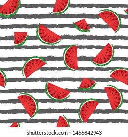 Watermelons seamless pattern on black stripes