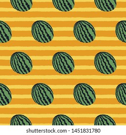 Watermelons seamless pattern on a stripe background