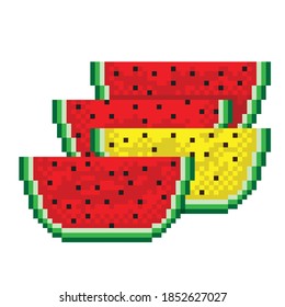 Watermelons slice pixel art. Vector picture.