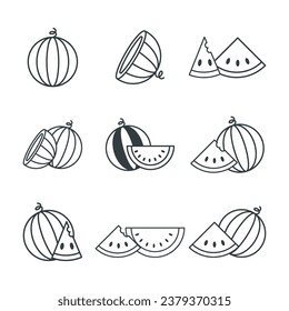 Watermelons and slices icon set vector sign and symbol on trendy design for design and print.