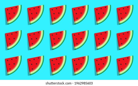 watermelons slices on cyan background pattern print design vector illustration