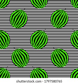 Watermelons striped seamless pattern. Striped rind on the striped background. Vector illustration.
