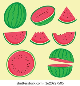 watermelons vector and slices. Can be used watermelons LOGO, pattern and background, Beautiful red watermelon.