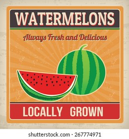 Watermelons vintage grunge retro poster, vector illustration