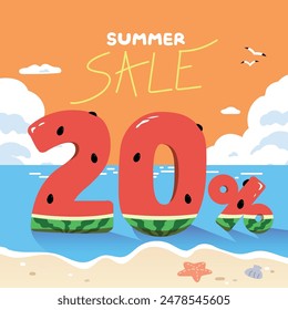 Watermelon-shaped letters and summer illustrations