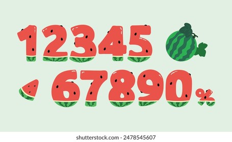 Watermelon-shaped letters and summer illustrations