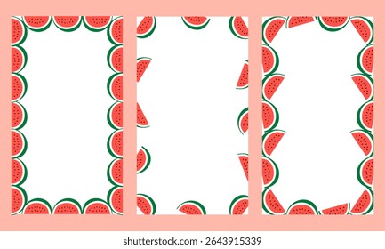 Watermelon-themed frames with white center space for text. Fun and juicy fruit design, perfect for summer stories, social media, digital invitations or cards.