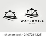 watermill logo concept vintage vector illustration design, icon, sign and symbol