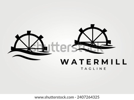 watermill logo concept vintage vector illustration design, icon, sign and symbol