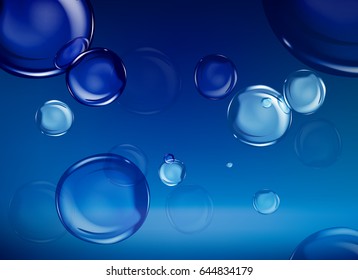 Water,oil bubbles background, blue abstract template.