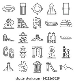 Waterpark icons set. Outline set of waterpark vector icons for web design isolated on white background