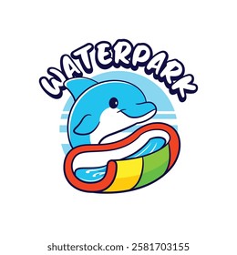 Waterpark logo with cute dolphin template