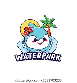 Waterpark logo with cute dolphin template