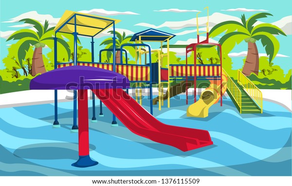 Waterpark Resort Kids Family Slides Tunnels Stock Vector (Royalty Free ...