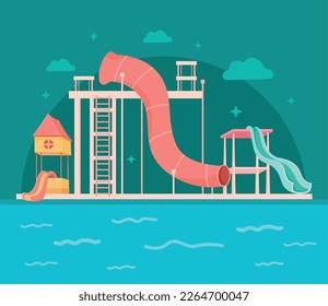 waterpark slides in pool scene