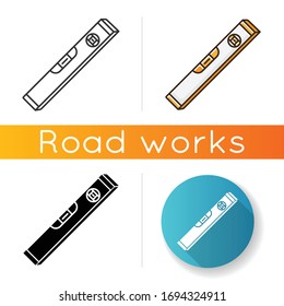 Waterpass icon. Builder tool to measure accuracy surface level. Carpenter instrument to determine precision of construction. Linear black and RGB color styles. Isolated vector illustrations