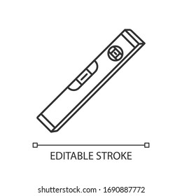 Waterpass pixel perfect linear icon. Builder tool to measure accuracy surface level. Thin line customizable illustration. Contour symbol. Vector isolated outline drawing. Editable stroke