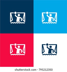 Waterpolo four color material and minimal icon logo set in red and blue