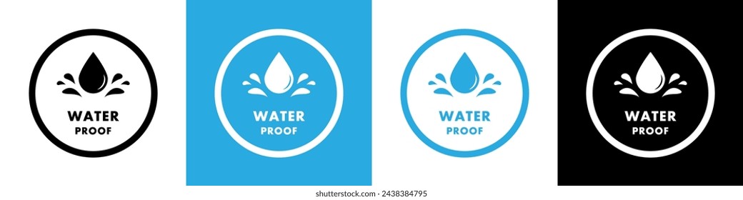 Vector de placa impermeable para el producto. Diseño de logotipo vectorial a prueba de fugas. Protección contra el agua, protección a prueba de líquidos.