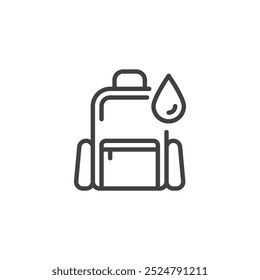 Ícone de linha de saco impermeável. sinal de estilo linear para conceito móvel e web design. Mochila com ícone vetor contorno gotas de água. Símbolo, ilustração de logotipo. Gráficos vetoriais