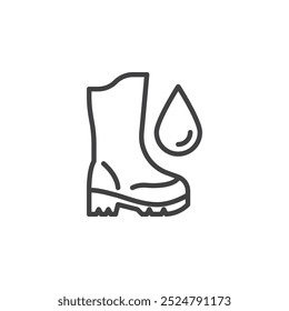 Waterproof Boot line icon. linear style sign for mobile concept and web design. Boot with water drop outline vector icon. Symbol, logo illustration. Vector graphics
