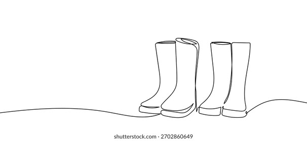 Waterproof boots, one continuous line outline isolated vector illustration.