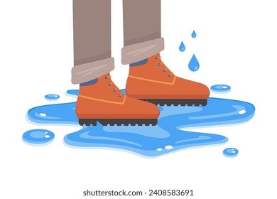 botas impermeables sobre un charco. ilustración vectorial plana.