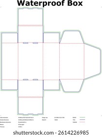 Waterproof box packaging die cut template blueprint for manufacturing and design of corrugated boxes product packaging with dimensions