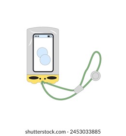 Waterproof case phone isolated on white background. Equipment protection for mobile for diving. Line art flat vector illustration.