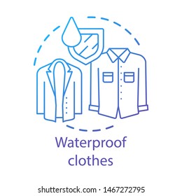 Waterproof clothes textiles concept icon. Moisture resistant raincoat idea thin line illustration. Hydrophobic fabric waterproof properties. Vector isolated outline drawing. Editable stroke