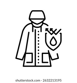 Waterproof clothing black line icon for digital and print projects. PFAS product. Minimal clean icons for apps and websites. Modern simple icons for UI UX and branding