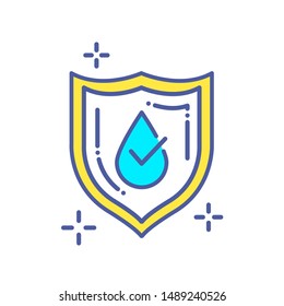 Waterproof color line icon. Water repellent coating concept. Impermeable protection, safety, barrier sign. Pictogram for web page, mobile app, promo. UI/UX/GUI design element. 