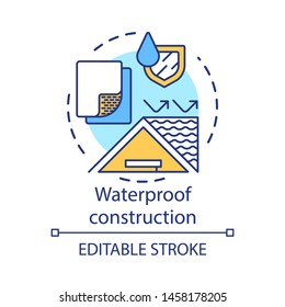 Waterproof construction concept icon. Water resistant building materials idea thin line illustration. Hydrophobic coating, covering substances. Vector isolated outline drawing. Editable stroke