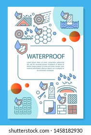 Waterproof construction materials brochure template layout. Flyer, booklet, leaflet print design with linear illustrations. Vector page layouts for magazines, annual reports, advertising posters
