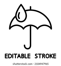 Waterproof, drop resistant. Liquid resistant. Umbrella with water drop. Rain protection. Pollution protection. Dripping liquid Vector